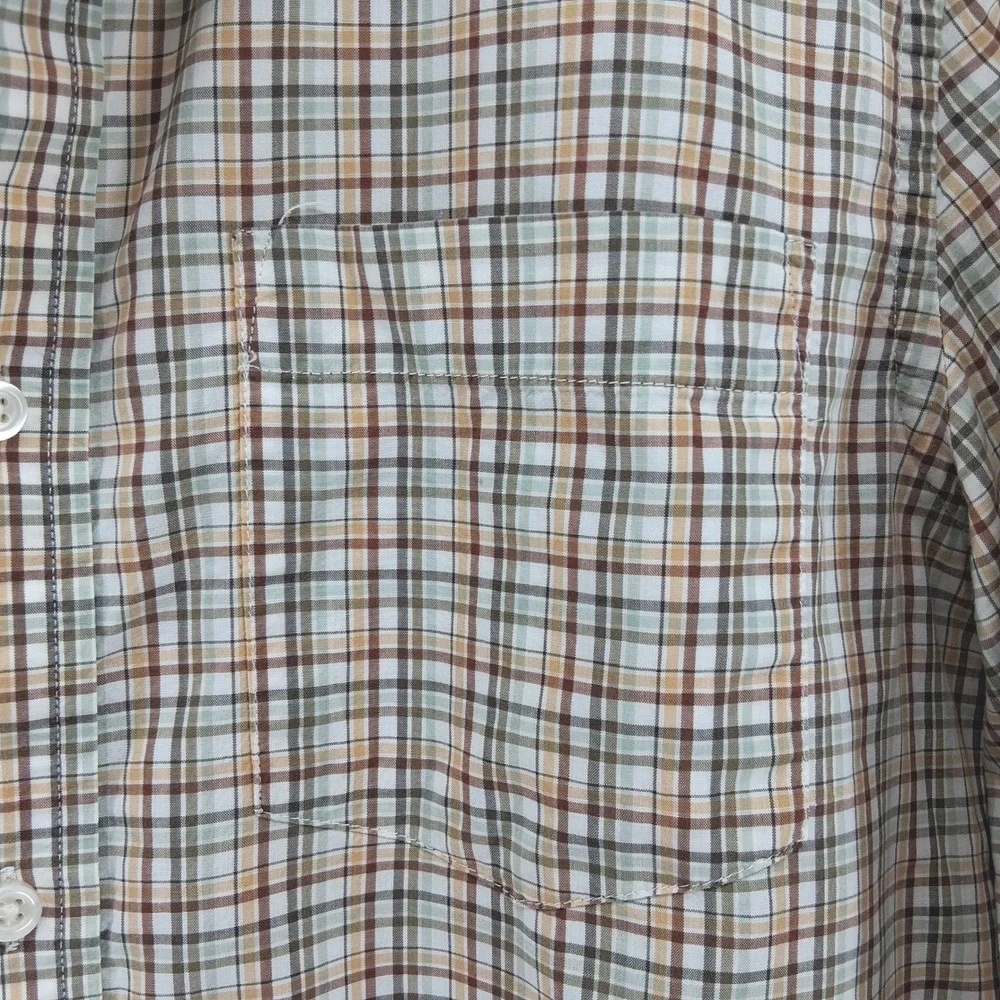 Banana Republic Mens M‎ Slim Fit Soft Wash Plaid Button Down Shirt Brown Green